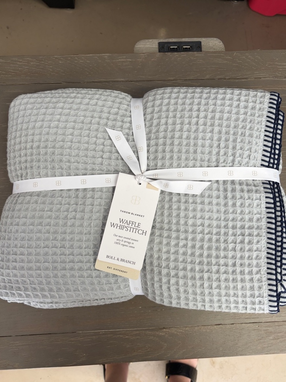 Boll And Branch  Waffle Whipstitch Throw Blanket In Shore/Coastal Navy 50"x70"